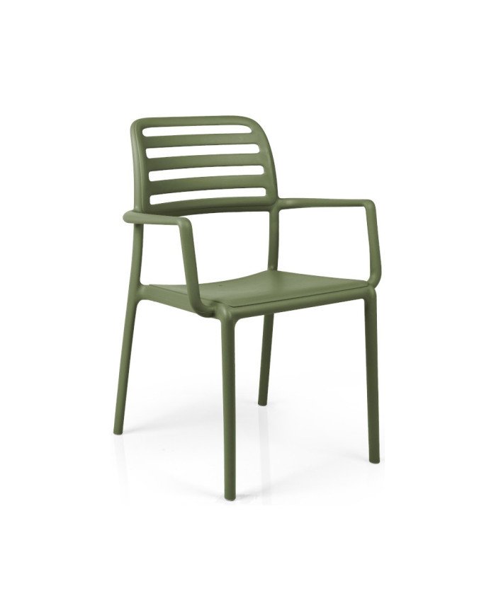 Fauteuil en résine COSTA vert agave assise pleine et dossier ajouré