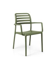 Fauteuil en résine COSTA vert agave assise pleine et dossier ajouré