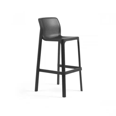 Chaise haute en résine NET taupe renforcé fibre de verre assise et dossier ajourés
