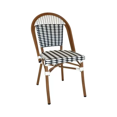 Chaise en aluminium rotin CANCALE tressage wicker bicolore black/white