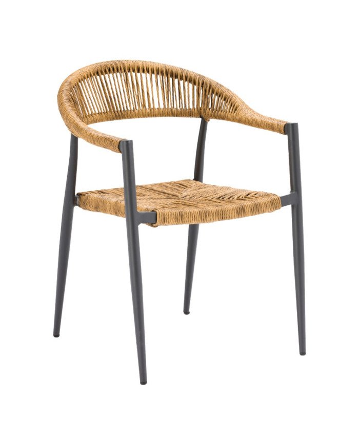 Fauteuil en aluminium gris SANTANA tressage wicker naturel