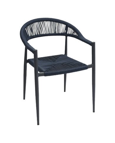 Fauteuil en aluminium gris SANTANA tressage wicker bleu marine