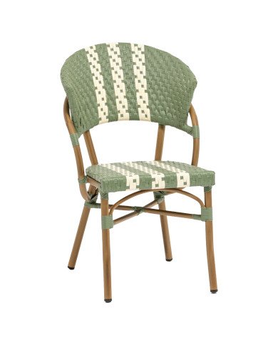 Chaise en aluminium brown MOLENE tressage wicker bicolore white dove green