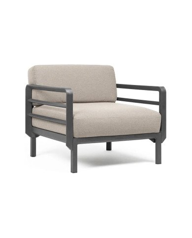 Fauteuil en résine MAXIMO 2 accoudoirs renforcé fibre de verre avec coussin - Structure couleur Basalto, coussin Perla