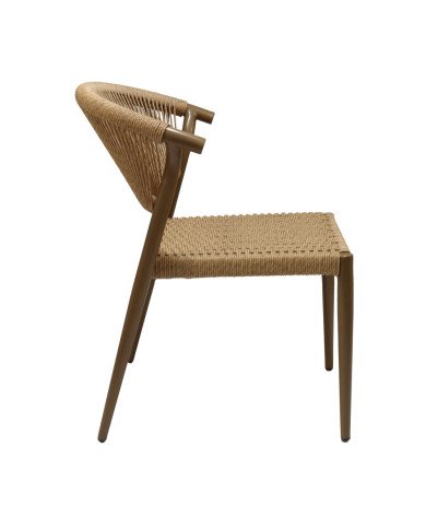 Chaise en aluminium wood walnut PHUKET assise et dossier tressage corde nature 4