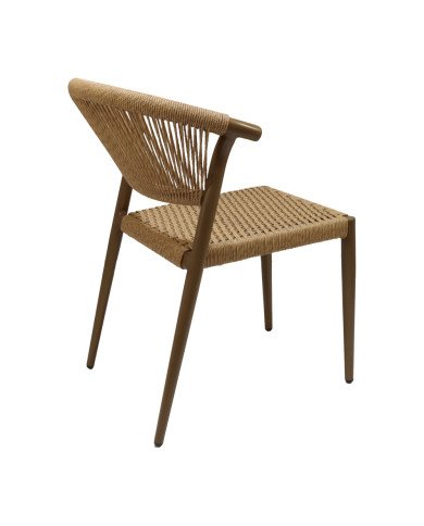 Chaise en aluminium wood walnut PHUKET assise et dossier tressage corde nature 5