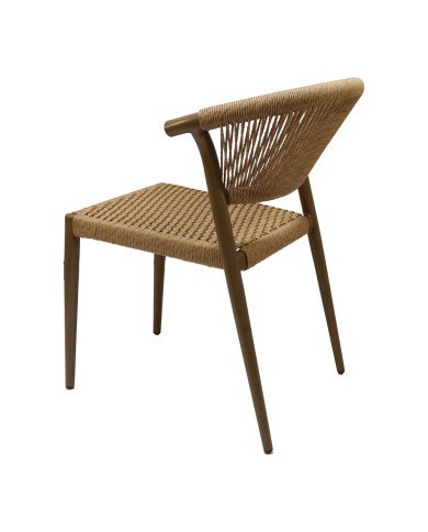 Chaise en aluminium wood walnut PHUKET assise et dossier tressage corde nature 9