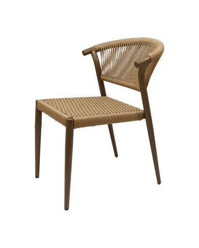 Chaise en aluminium wood walnut PHUKET assise et dossier tressage corde nature 11