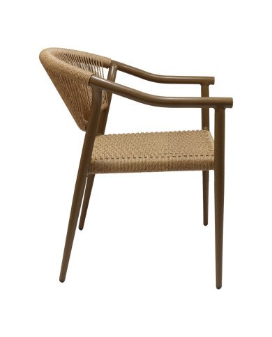 Fauteuil en aluminium wood walnut PHUKET assise et dossier tressage corde nature 3