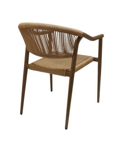 Fauteuil en aluminium wood walnut PHUKET assise et dossier tressage corde nature 5