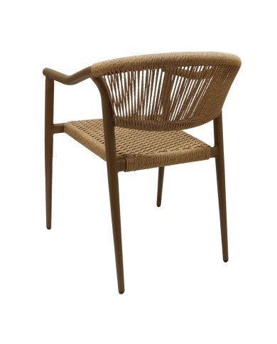 Fauteuil en aluminium wood walnut PHUKET assise et dossier tressage corde nature 7