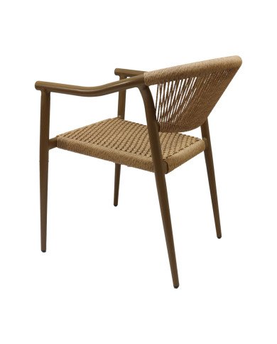 Fauteuil en aluminium wood walnut PHUKET assise et dossier tressage corde nature 8