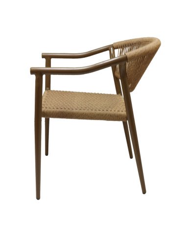 Fauteuil en aluminium wood walnut PHUKET assise et dossier tressage corde nature 9
