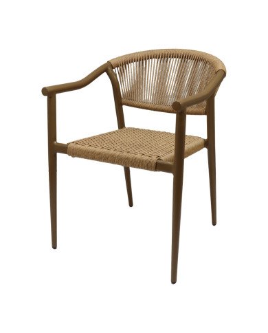 Fauteuil en aluminium wood walnut PHUKET assise et dossier tressage corde nature 11