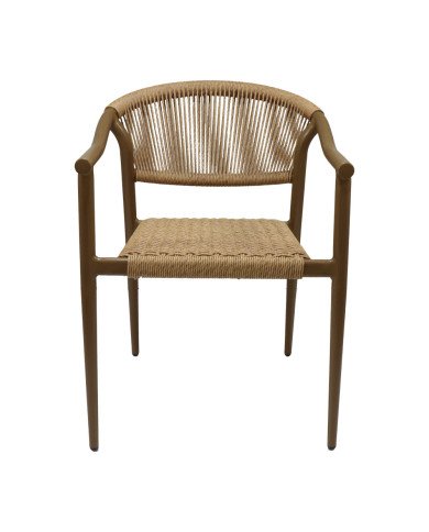 Fauteuil en aluminium wood walnut PHUKET assise et dossier tressage corde nature 12