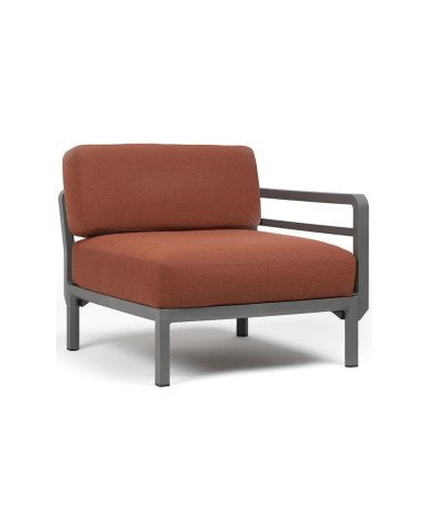 Chauffeuse en résine MAXIMO avec 1 accoudoir renforcé fibre de verre avec coussin cannella structure basalto