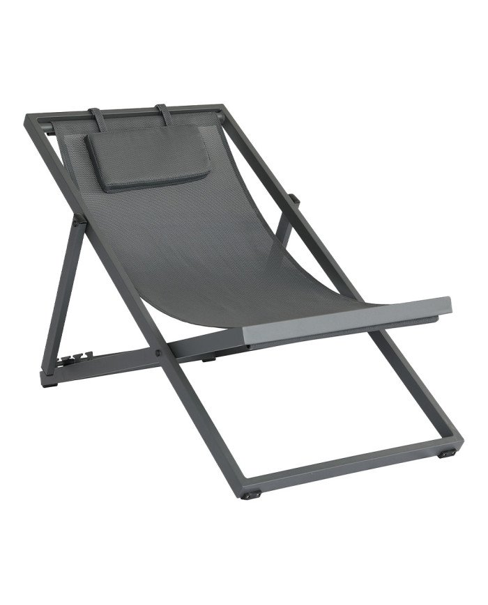 Chilienne en aluminium toile textylène noir avec repose tête
