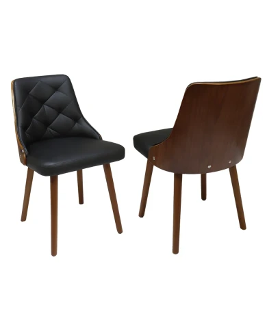 Chaise en bois BAKER structure hêtre massif cerisier assise capitonnée PVC noir derrière