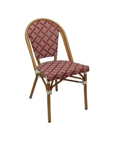 Chaise CAPRI structure aluminium imitation bois dossier et assise textylène bordeaux crème