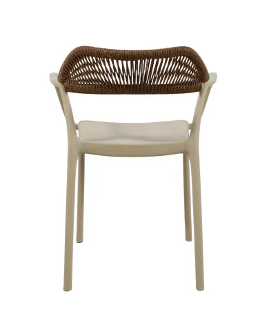 Fauteuil PADOUE structure résine dossier tressé beige foncé corde marron