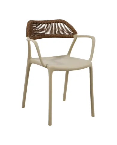 Fauteuil PADOUE structure résine dossier tressé beige foncé corde marron