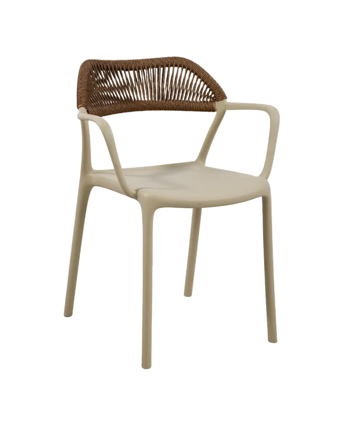 Fauteuil PADOUE structure résine dossier tressé beige foncé corde marron