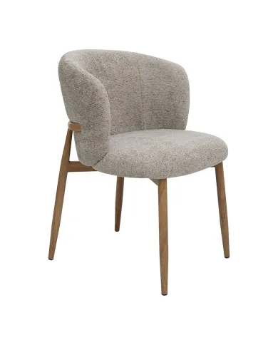 Fauteuil NARA structure métal imitation bois naturel assise et dossier tissu venus taupe
