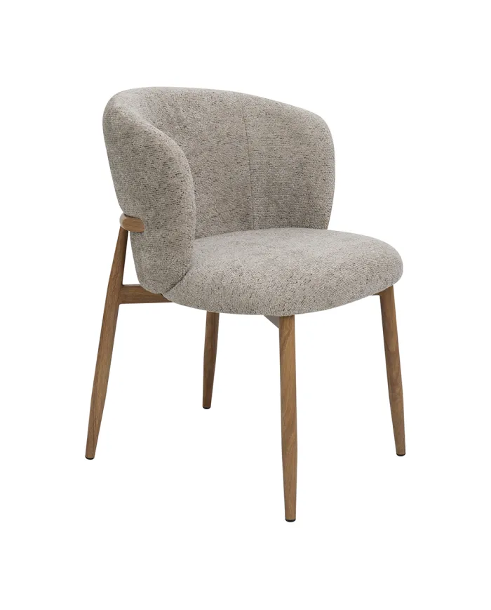 Fauteuil NARA structure métal imitation bois naturel assise et dossier tissu venus taupe