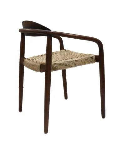 Fauteuil BIRMAN structure bois teck assise tressage beige