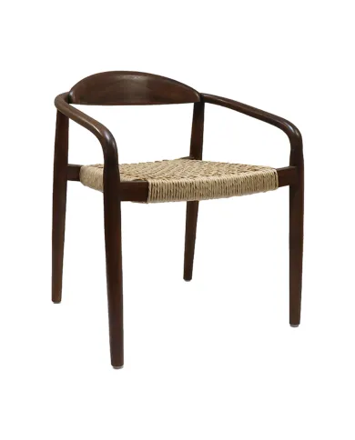 Fauteuil BIRMAN structure bois teck assise tressage beige