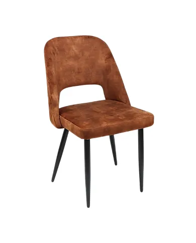 Chaise MELINE structure métal epoxy assise et dossier velour terracotta