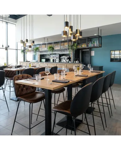 Chaise haute en métal noir CHESTER assise et dossier tapissés