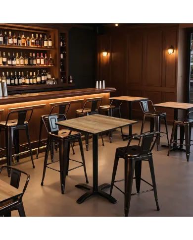 Chaise haute en métal FUSION finition époxy brown black vintage