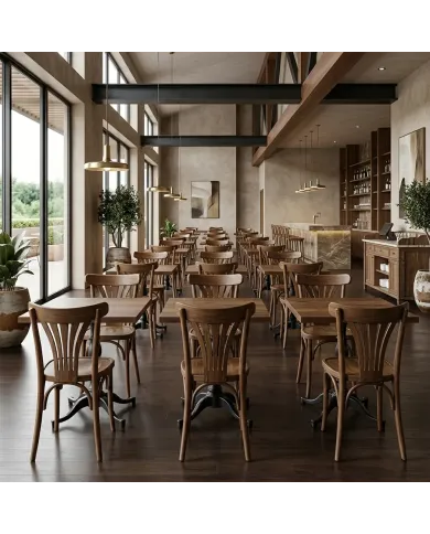 Chaise en bois hêtre massif MORZINE II assise bois french patina