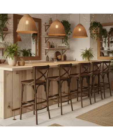 Chaise haute en bois hêtre massif PISE assise bois french patina