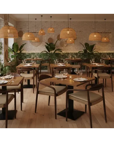 Fauteuil BIRMAN structure bois teck assise tressage beige