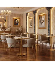 Fauteuil NARA structure métal imitation bois naturel assise et dossier tissu venus taupe