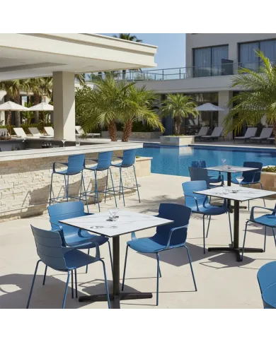 Fauteuil ROMA structure acier et coque polypropylène bleu