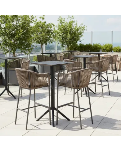 Fauteuil haut en aluminium anthracite DOHA ruban taupe coussin taupe