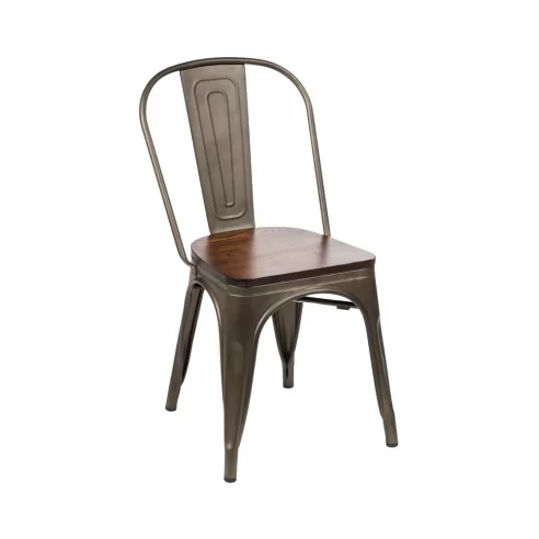 Chaise en métal bronze vintage MILL assise bois