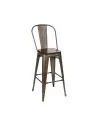 Chaise haute en métal bronze vintage MILL assise bois