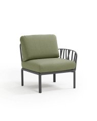 Fauteuil en résine KOMODO anthracite 1 accoudoir renforcé en fibre de verre avec coussin giungla
