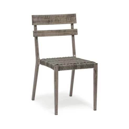 Chaise en aluminium wood grey TOLEDO assise tressage wicker bicolore gris