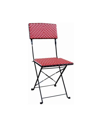 Chaise pliante en métal OPERA assise et dossier tressage wicker bicolore rouge/blanc