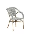 Fauteuil en aluminium wood naturel MONZA assise et dossier tressage wicker bicolore white/dove grey