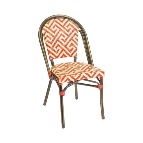 Chaise en aluminium rotin VENITIA GRAPHIC III assise et dossier tressage wicker bicolore bordeaux/ivoire