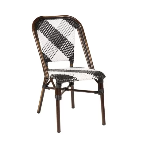 Chaise en aluminium brown MONTMARTRE tressage damier black & white