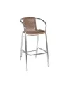 Fauteuil de bar en aluminium brillant BORA tressage wicker fil rond brandy