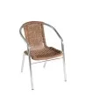 Fauteuil en aluminium brillant BORA tressage wicker fil rond brandy