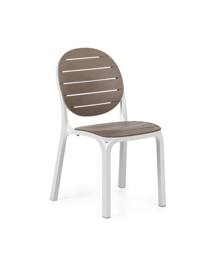 Chaise en résine ERIKA blanc/taupe assise et dossier lattes